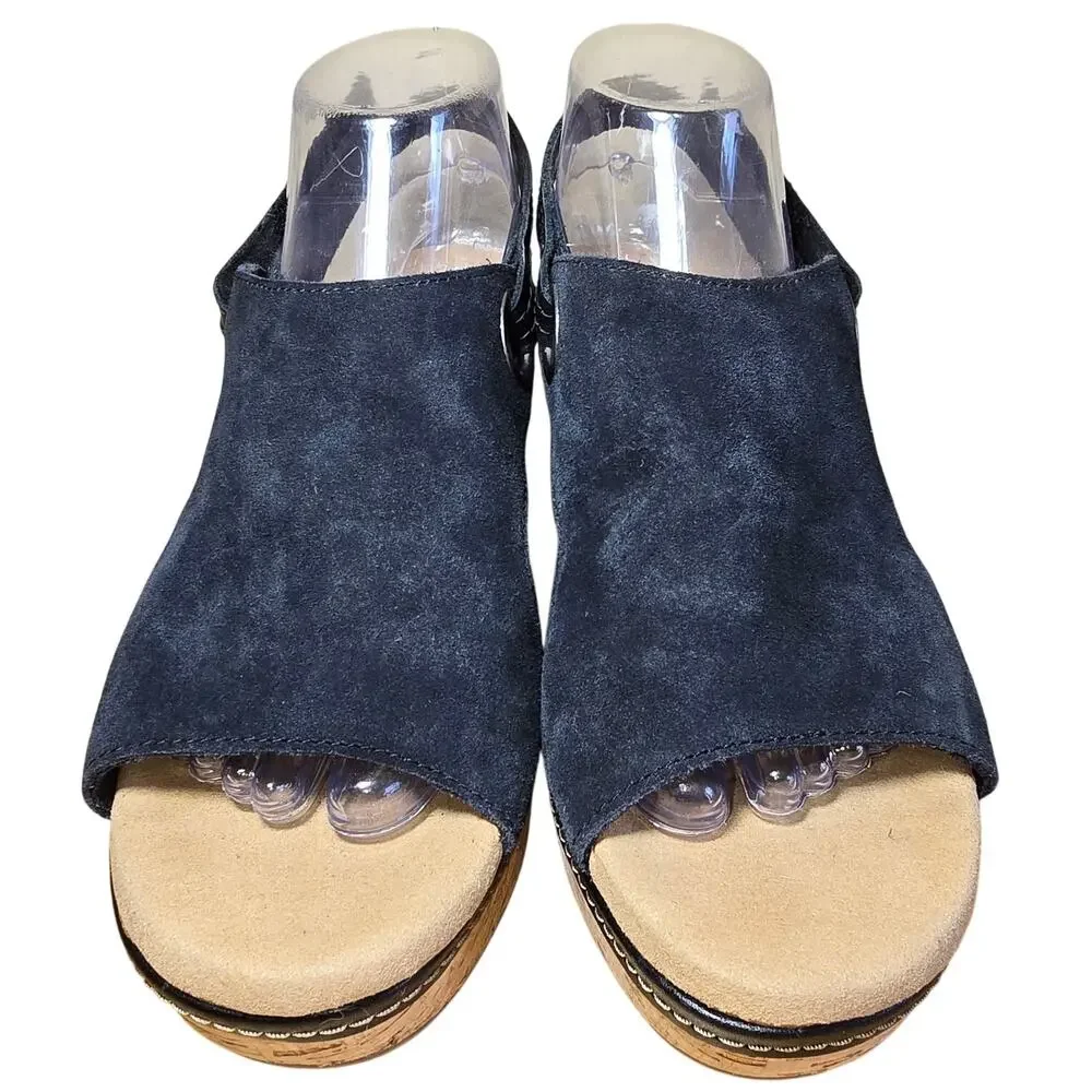 Clarks Women's Giselle Sea Nubuck Suede Wedge Sandals Cork Black 7.5 W Excellent